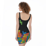 Colorful Brick Puzzle Video Game Print Sleeveless Bodycon Dress