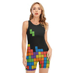 Colorful Brick Puzzle Video Game Print Sleeveless One Piece Swimsuit