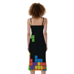Colorful Brick Puzzle Video Game Print Slim Fit Midi Cami Dress