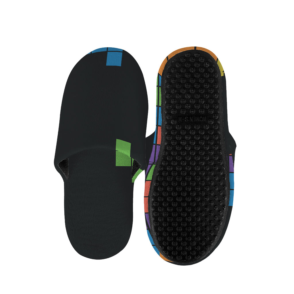 Colorful Brick Puzzle Video Game Print Slippers