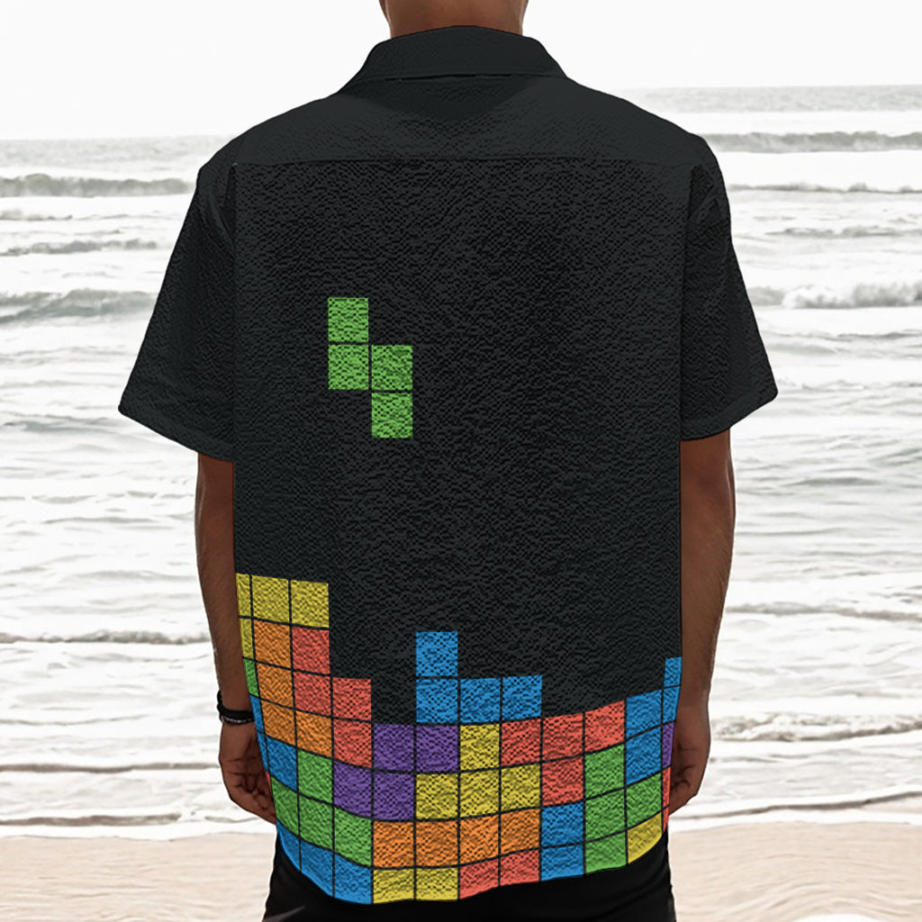 Colorful Brick Puzzle Video Game Print Textured Short Sleeve Shirt