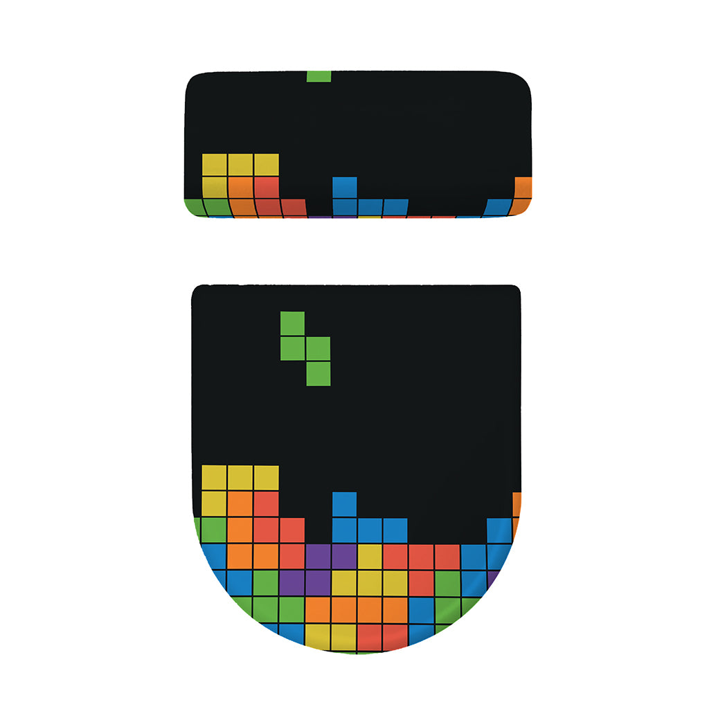 Colorful Brick Puzzle Video Game Print Toilet Lid And Tank Cover Set