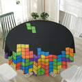 Colorful Brick Puzzle Video Game Print Waterproof Round Tablecloth