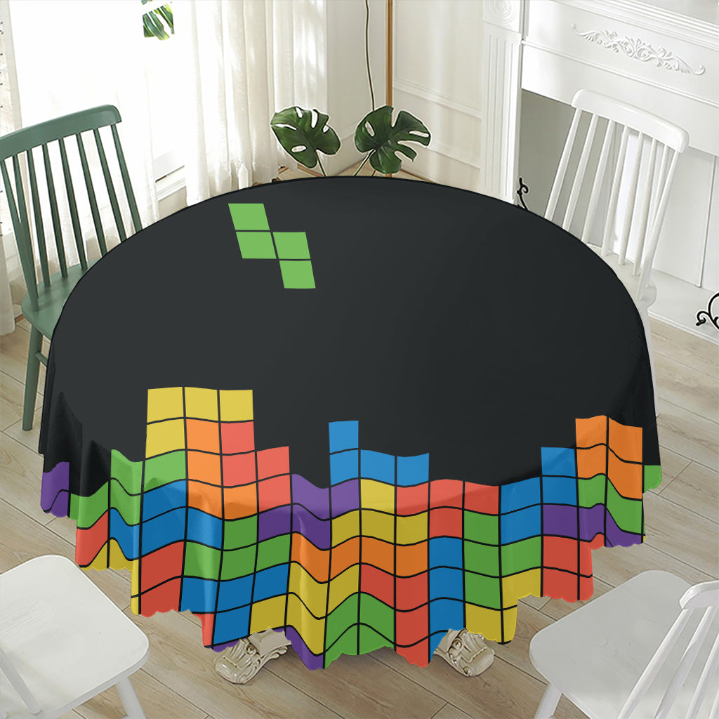 Colorful Brick Puzzle Video Game Print Waterproof Round Tablecloth