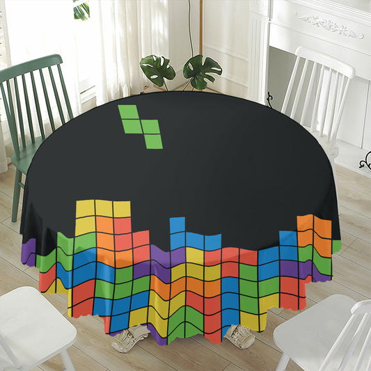 Colorful Brick Puzzle Video Game Print Waterproof Round Tablecloth