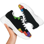 Colorful Brick Puzzle Video Game Print White Chunky Shoes