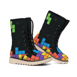 Colorful Brick Puzzle Video Game Print Winter Boots