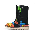 Colorful Brick Puzzle Video Game Print Winter Boots