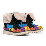 Colorful Brick Puzzle Video Game Print Winter Boots