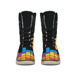 Colorful Brick Puzzle Video Game Print Winter Boots