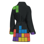 Colorful Brick Puzzle Video Game Print Women's Bathrobe