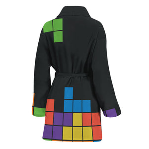 Colorful Brick Puzzle Video Game Print Women's Bathrobe