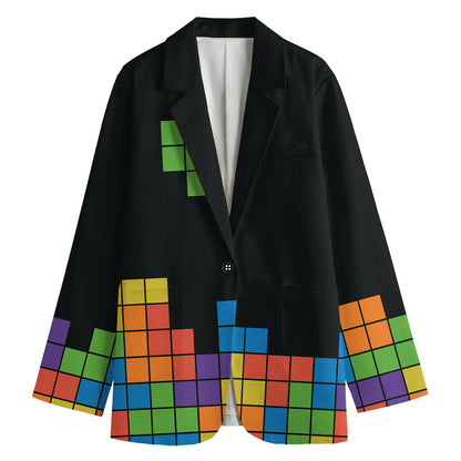 Colorful Brick Puzzle Video Game Print Women's Blazer
