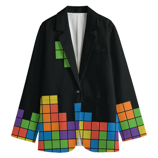 Colorful Brick Puzzle Video Game Print Women's Blazer