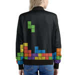 Colorful Brick Puzzle Video Game Print Women's Bomber Jacket