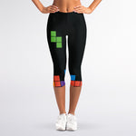 Colorful Brick Puzzle Video Game Print Women's Capri Leggings