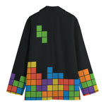 Colorful Brick Puzzle Video Game Print Women's Cotton Blazer