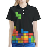 Colorful Brick Puzzle Video Game Print Women's Polo Shirt