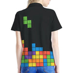 Colorful Brick Puzzle Video Game Print Women's Polo Shirt