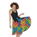 Colorful Brick Puzzle Video Game Print Women's Sleeveless Dress