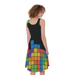 Colorful Brick Puzzle Video Game Print Women's Sleeveless Dress