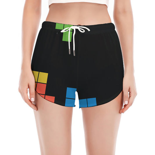 Colorful Brick Puzzle Video Game Print Women's Split Running Shorts