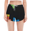 Colorful Brick Puzzle Video Game Print Women's Split Running Shorts