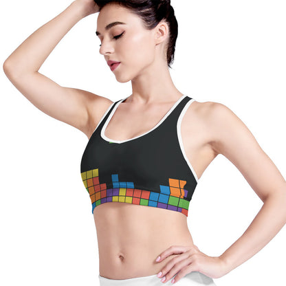 Colorful Brick Puzzle Video Game Print Women's Sports Bra