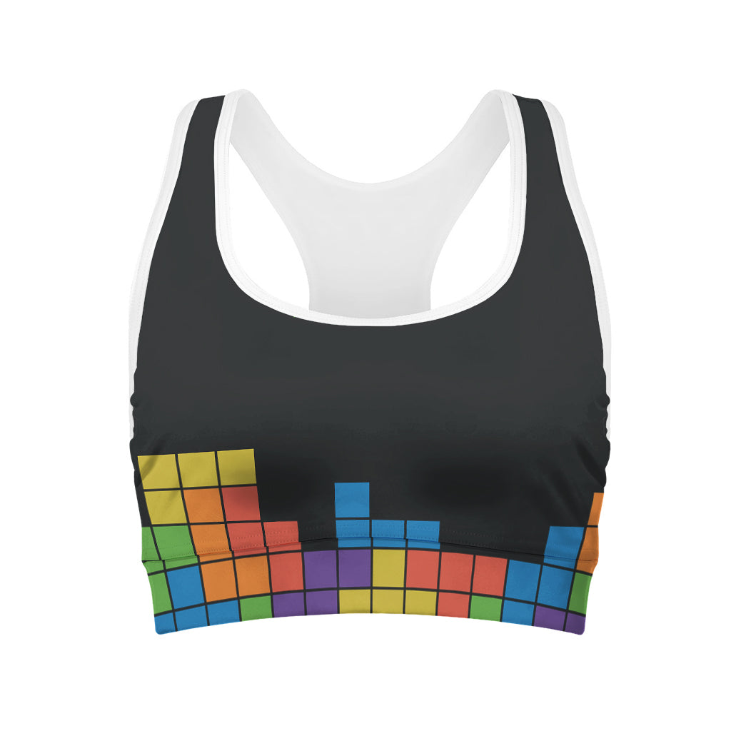 Colorful Brick Puzzle Video Game Print Women's Sports Bra