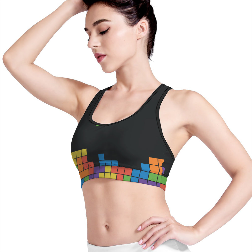 Colorful Brick Puzzle Video Game Print Women's Sports Bra