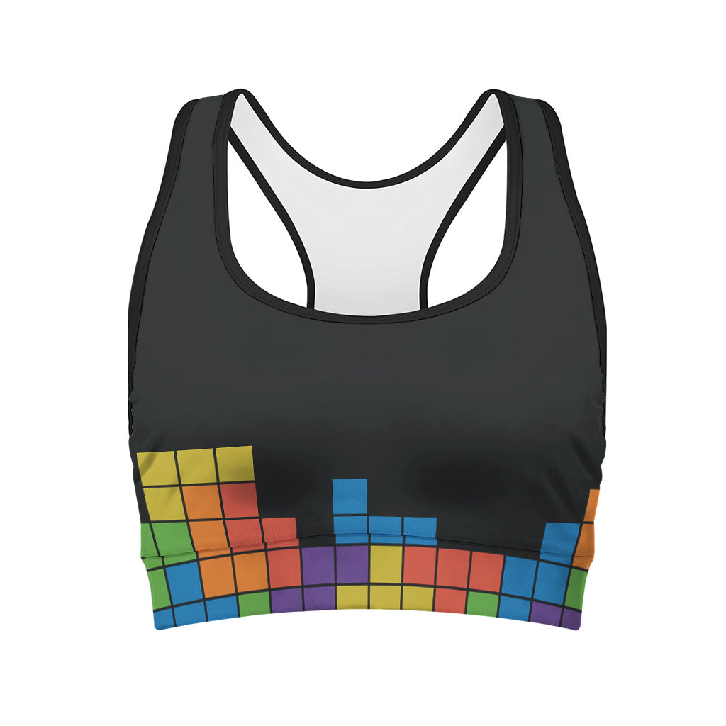 Colorful Brick Puzzle Video Game Print Women's Sports Bra