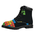 Colorful Brick Puzzle Video Game Print Padded Collar Lace Up Boots