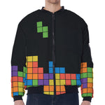 Colorful Brick Puzzle Video Game Print Zip Sleeve Bomber Jacket