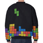 Colorful Brick Puzzle Video Game Print Zip Sleeve Bomber Jacket
