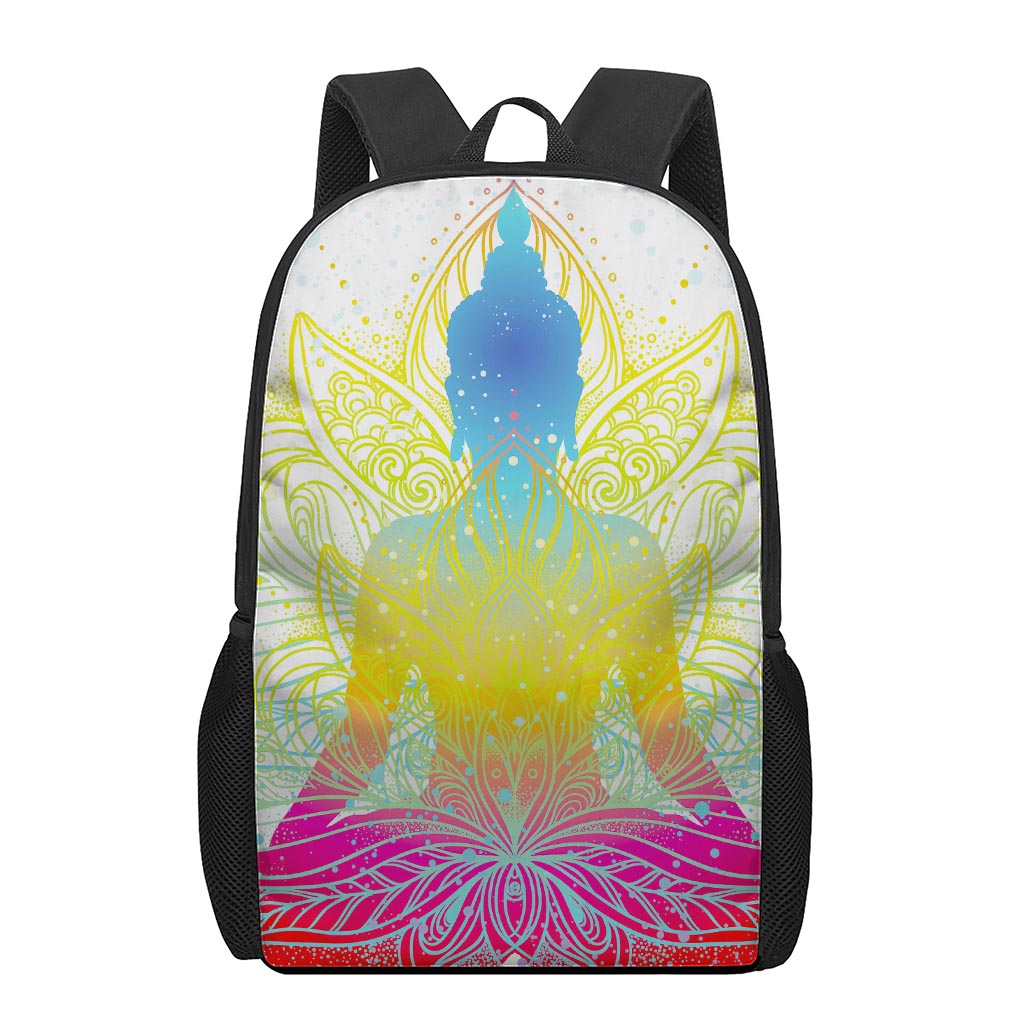 Colorful Buddha Lotus Print 17 Inch Backpack