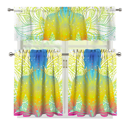 Colorful Buddha Lotus Print 3 Piece Kitchen Curtains
