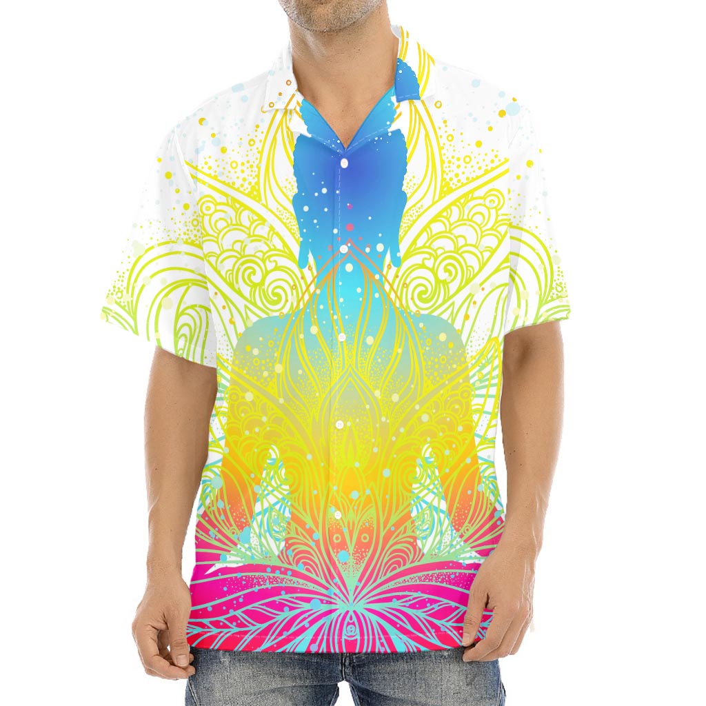 Colorful Buddha Lotus Print Aloha Shirt