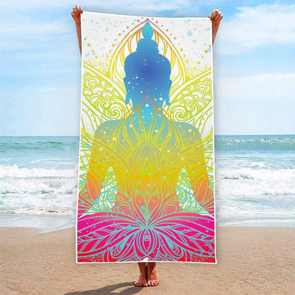 Colorful Buddha Lotus Print Beach Towel