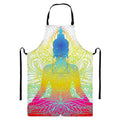 Colorful Buddha Lotus Print Bib Apron With Pocket