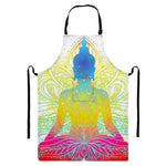Colorful Buddha Lotus Print Bib Apron With Pocket