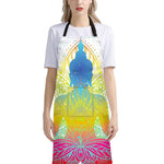Colorful Buddha Lotus Print Bib Apron With Pocket