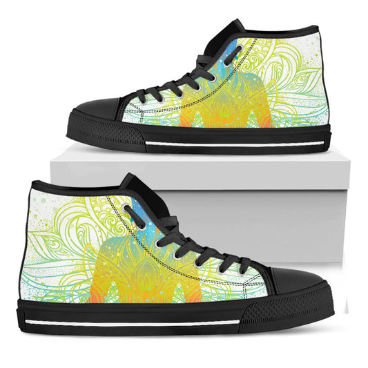Colorful Buddha Lotus Print Black High Top Sneakers