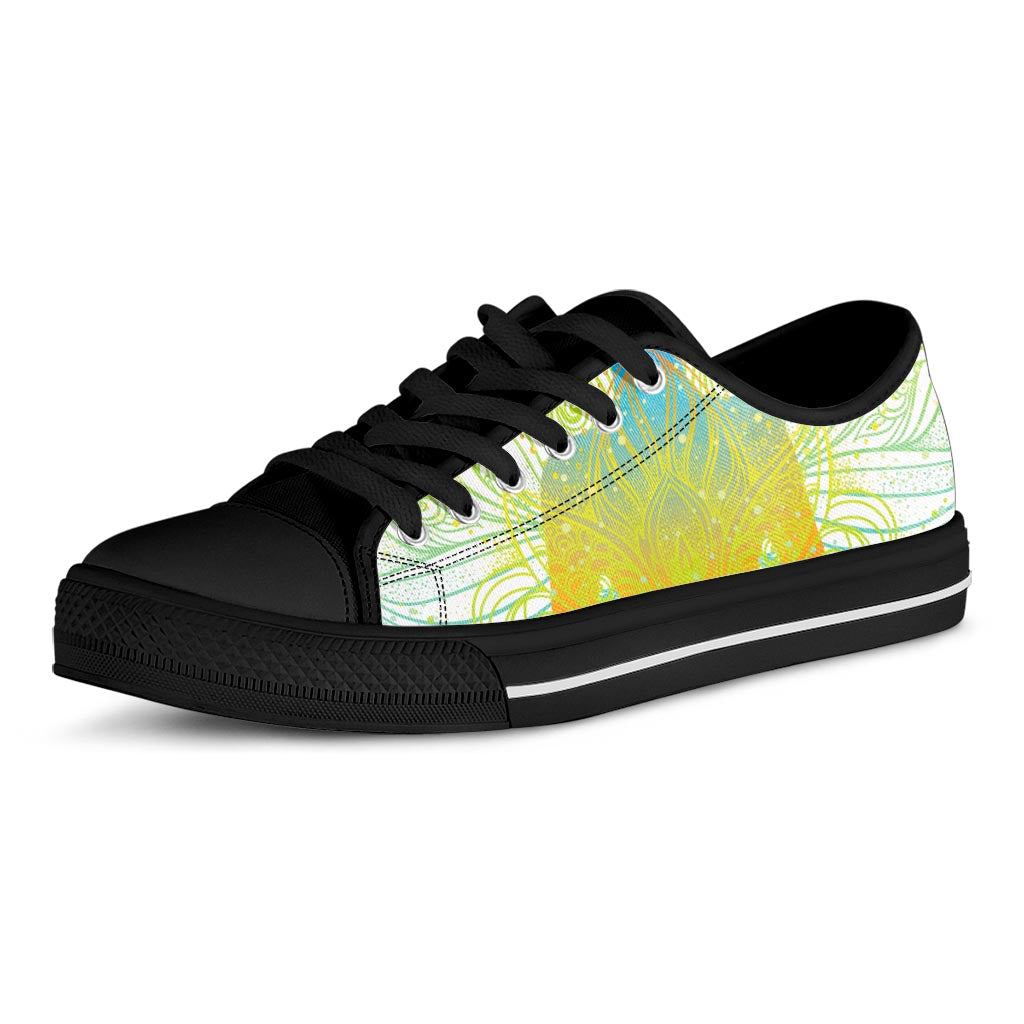 Colorful Buddha Lotus Print Black Low Top Sneakers