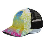 Colorful Buddha Lotus Print Black Mesh Trucker Cap