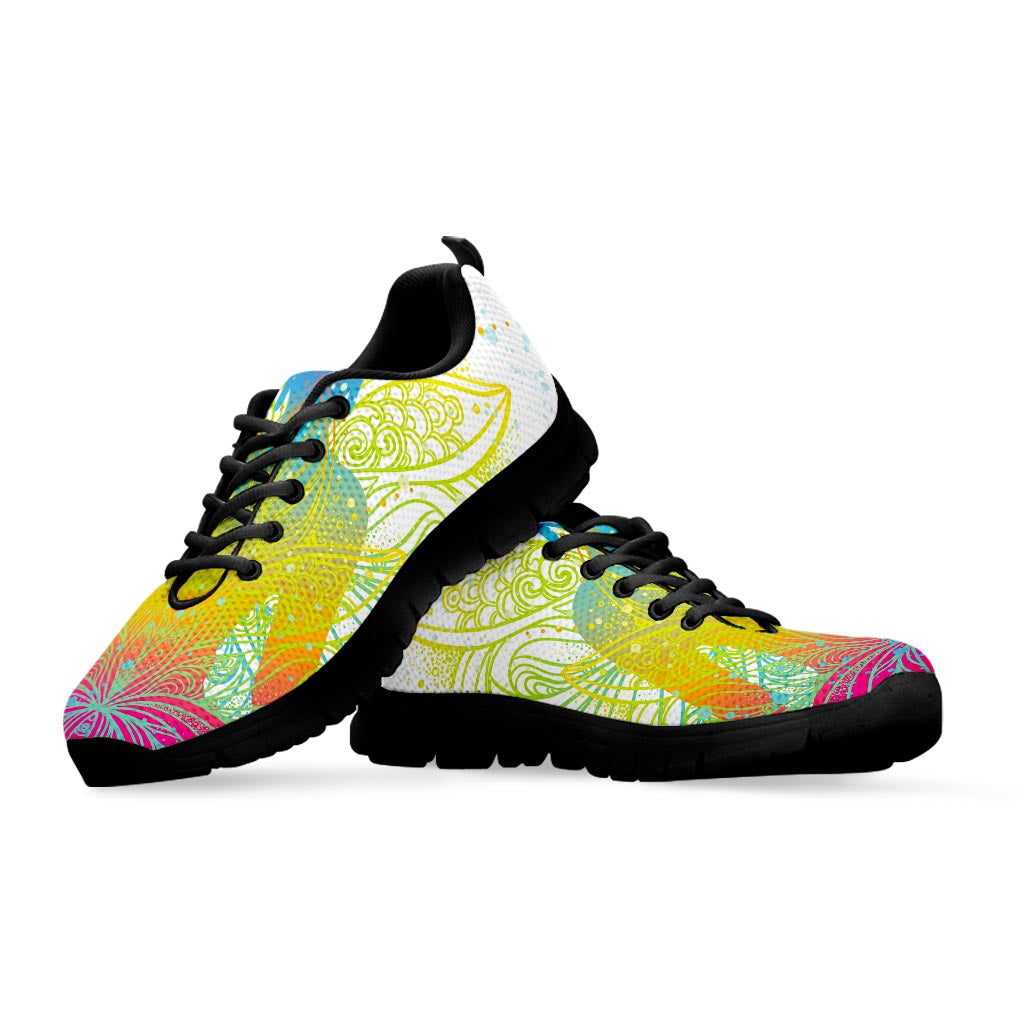 Colorful Buddha Lotus Print Black Running Shoes