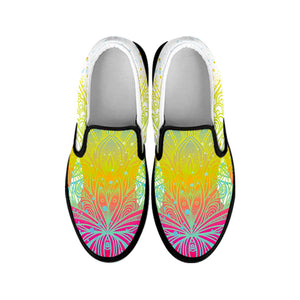 Colorful Buddha Lotus Print Black Slip On Sneakers