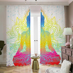 Colorful Buddha Lotus Print Blackout Pencil Pleat Curtains