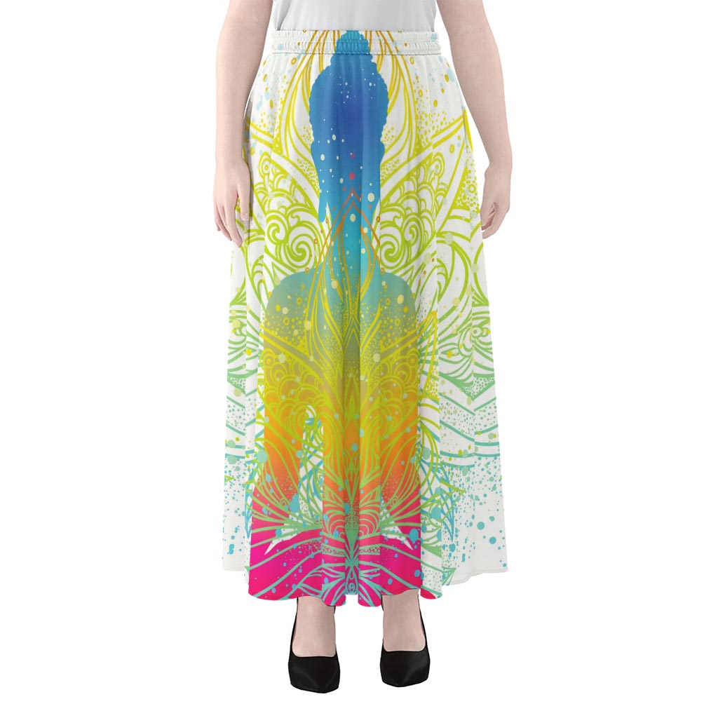 Colorful Buddha Lotus Print Chiffon Maxi Skirt