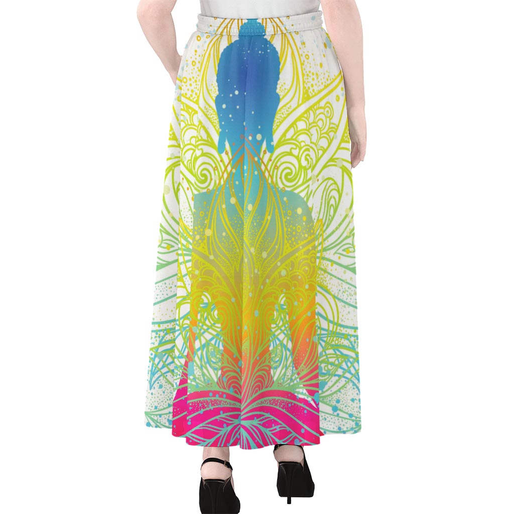 Colorful Buddha Lotus Print Chiffon Maxi Skirt