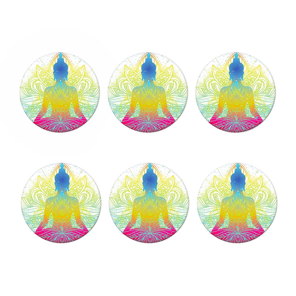 Colorful Buddha Lotus Print Coaster Set